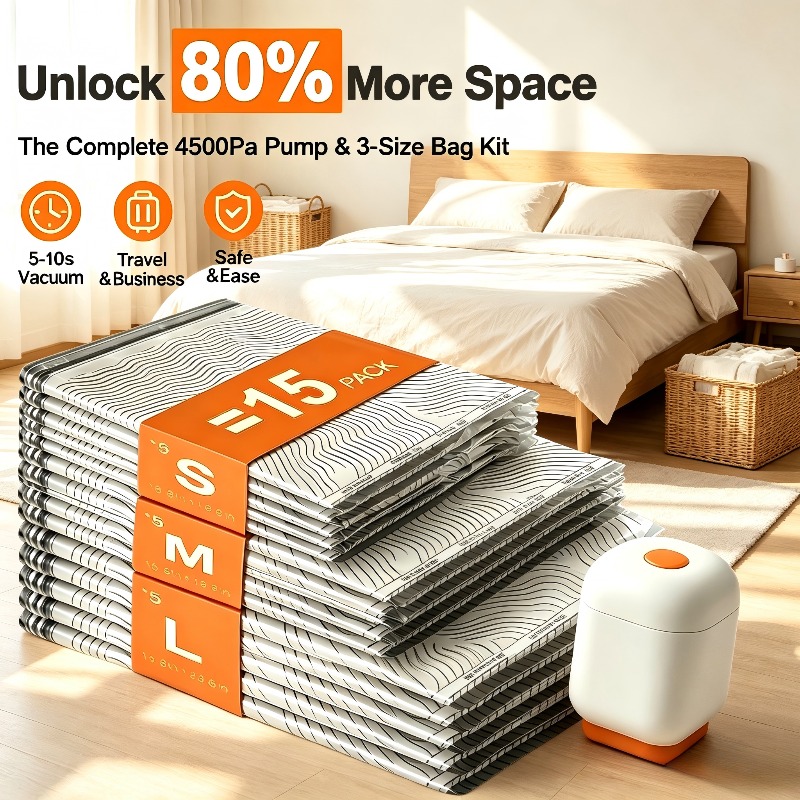 Compression Bag Vacuum - 15Pack Vacuum Storage Bags Reusable Compression
