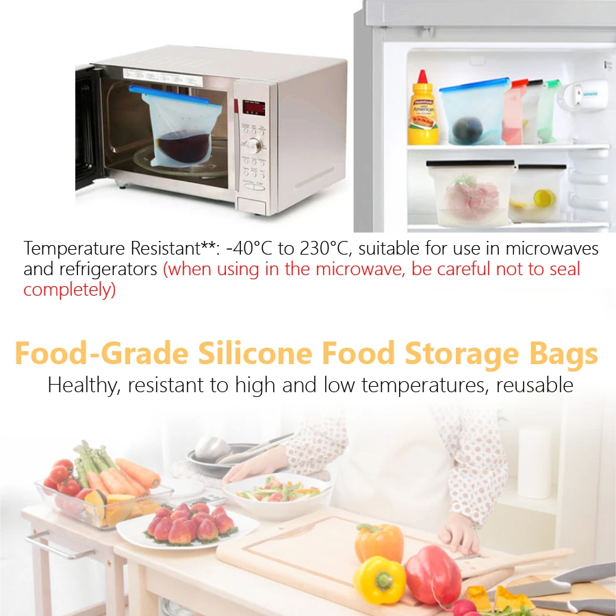 1000ml Reusable Silicone Food  - Reusable Zip Bag 评论和价格